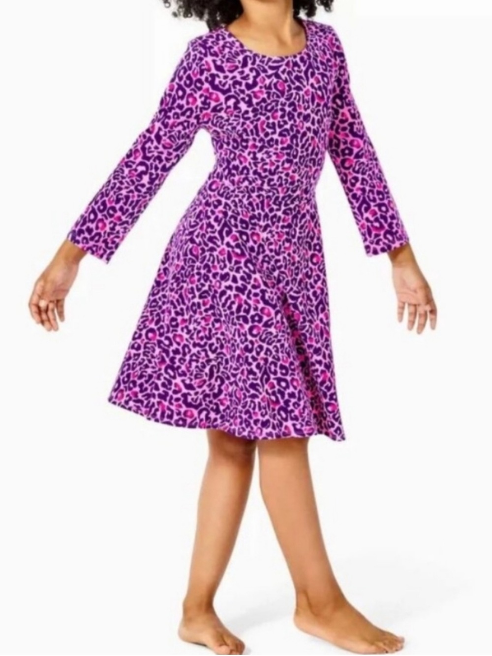 Lilly Pulitzer Girls' Pink Purple Leopard Print Long-Sleeve Dress